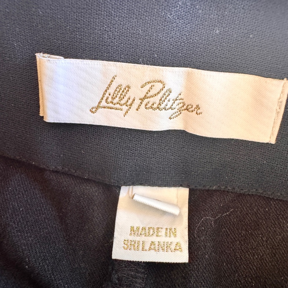 Lilly Pulitzer Black Straight Leg Pull On Trousers Pants Gold Logo Size 6 - Picture 2 of 11